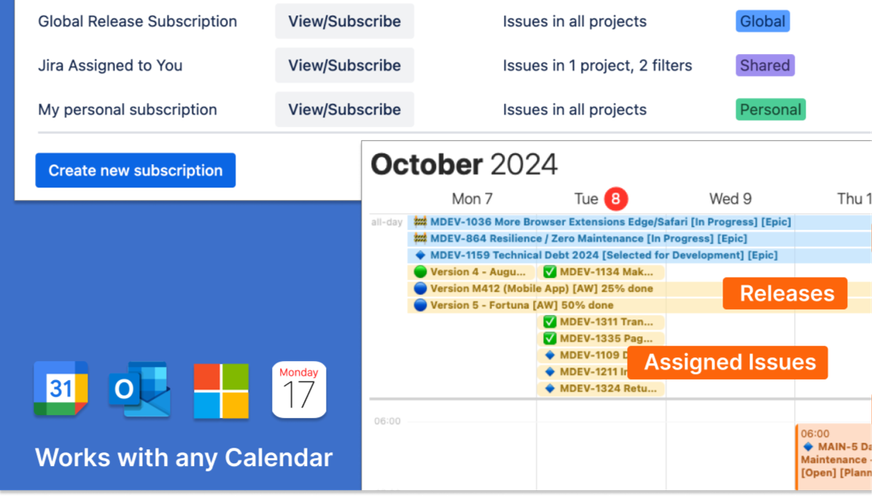 Share Calendars and Releases as Live Subscriptions