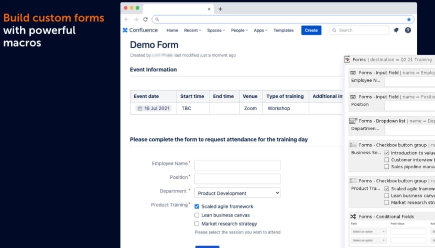 Poderosos formularios de Confluence en minutos.
