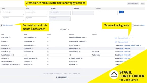 Detailed caterer view to manage lunch orders