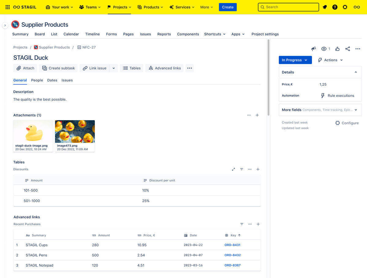 Mapeo de productos y servicios del proveedor en Jira