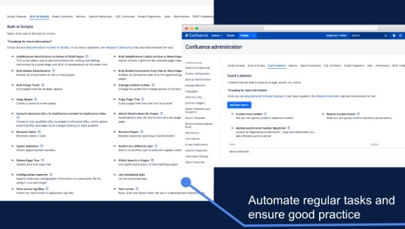 Funciones de administración automatizadas en Confluence.